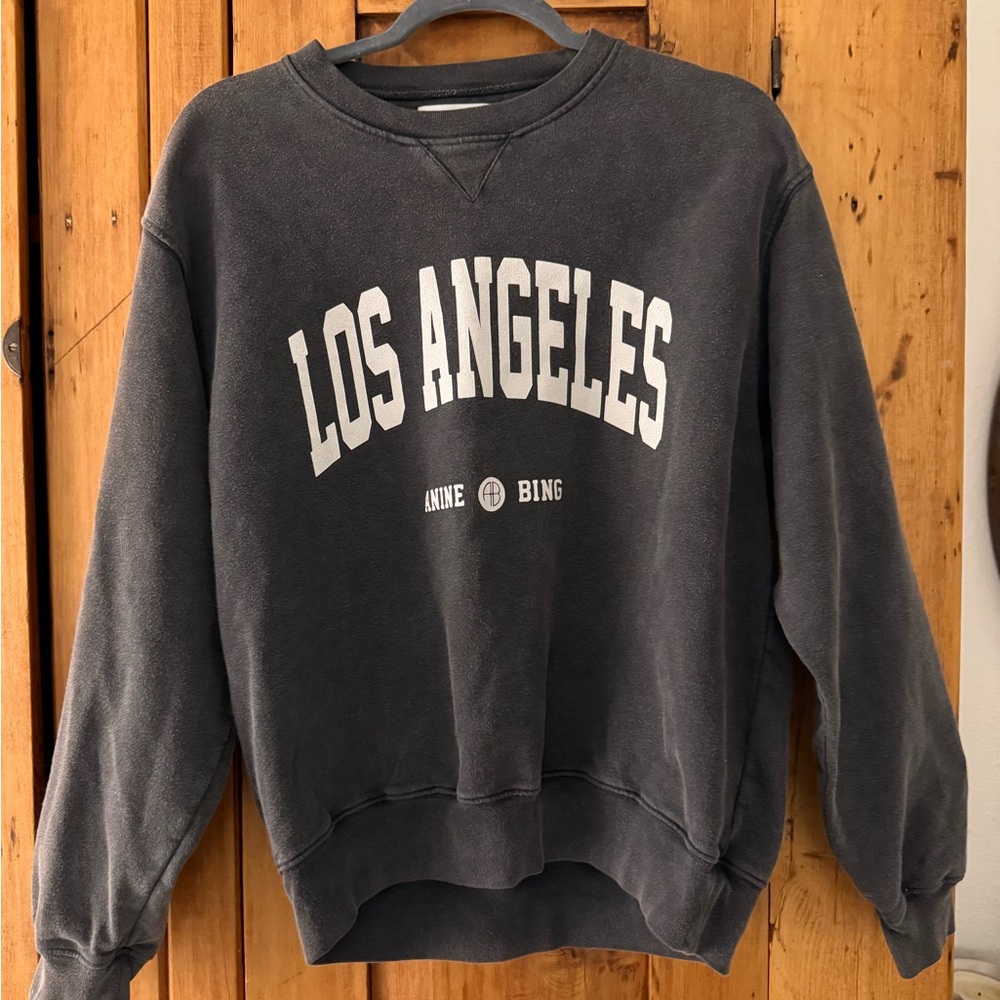 Anine Bing Ramona Los Angeles Sweatshirt in Washed Black sz M